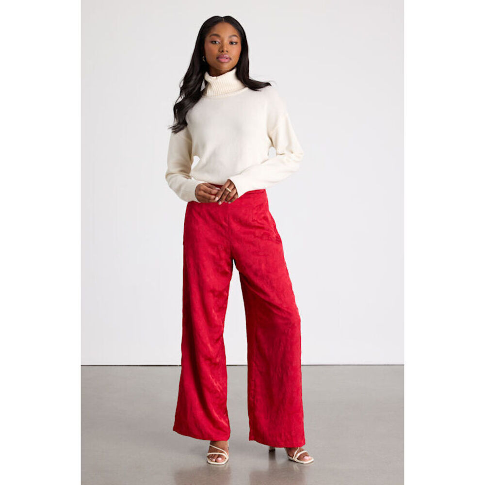 Lulus Daphne Red Satin Jacquard Wide-leg Pants - Size XS